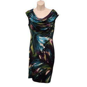 Connected Apparel Ruched Watercolor Pattern Dress NWT